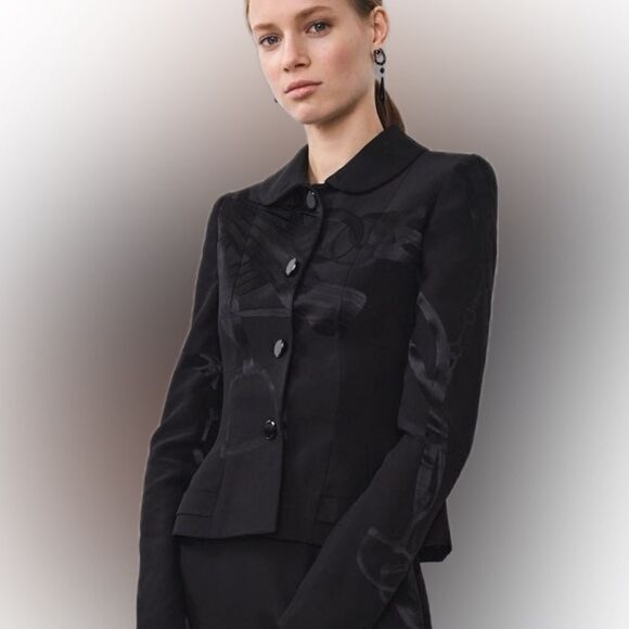 Ralph Lauren Fall 2020 Collection Black Silk Equestrian Jacquard Sylvia Jacket - Picture 13 of 16